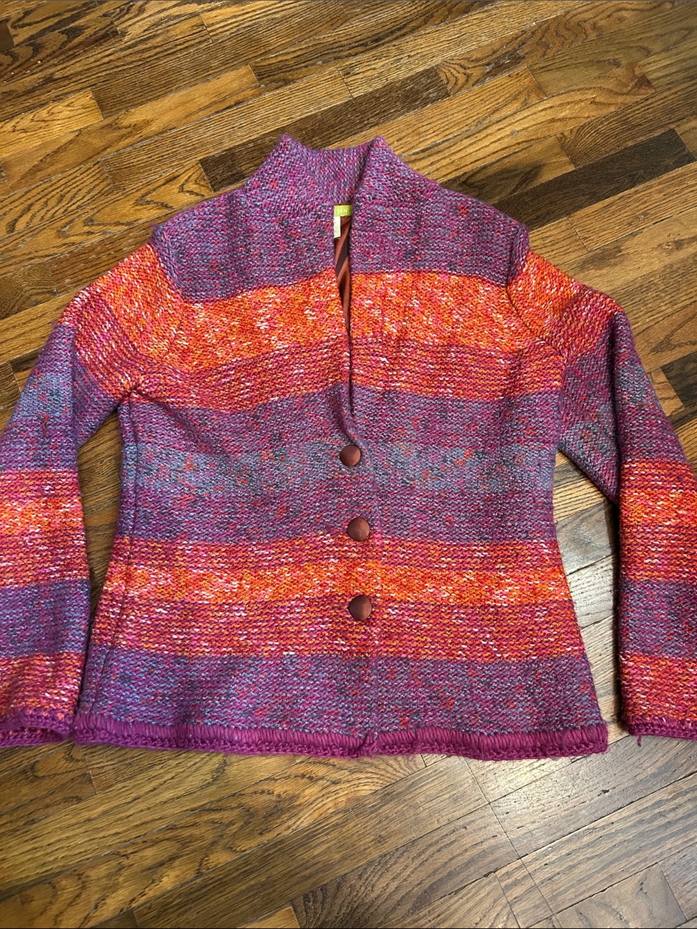 Sigrid Olsen Purple, Pink and Orange Striped Shawl-Collar Jacket